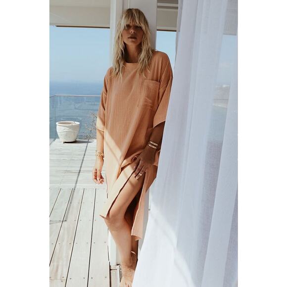 Maurie + Eve Dresses & Skirts - Maurie + Eve Women's Oversized Orange Cotton Gauze Take me Away Dress Apricot 4